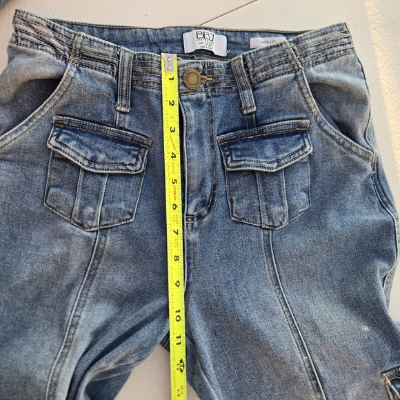 BBJ Los Angeles High Rise Wide Flare Leg Cargo Jeans Size 1/25 Y2K Streetwear - Picture 12 of 13